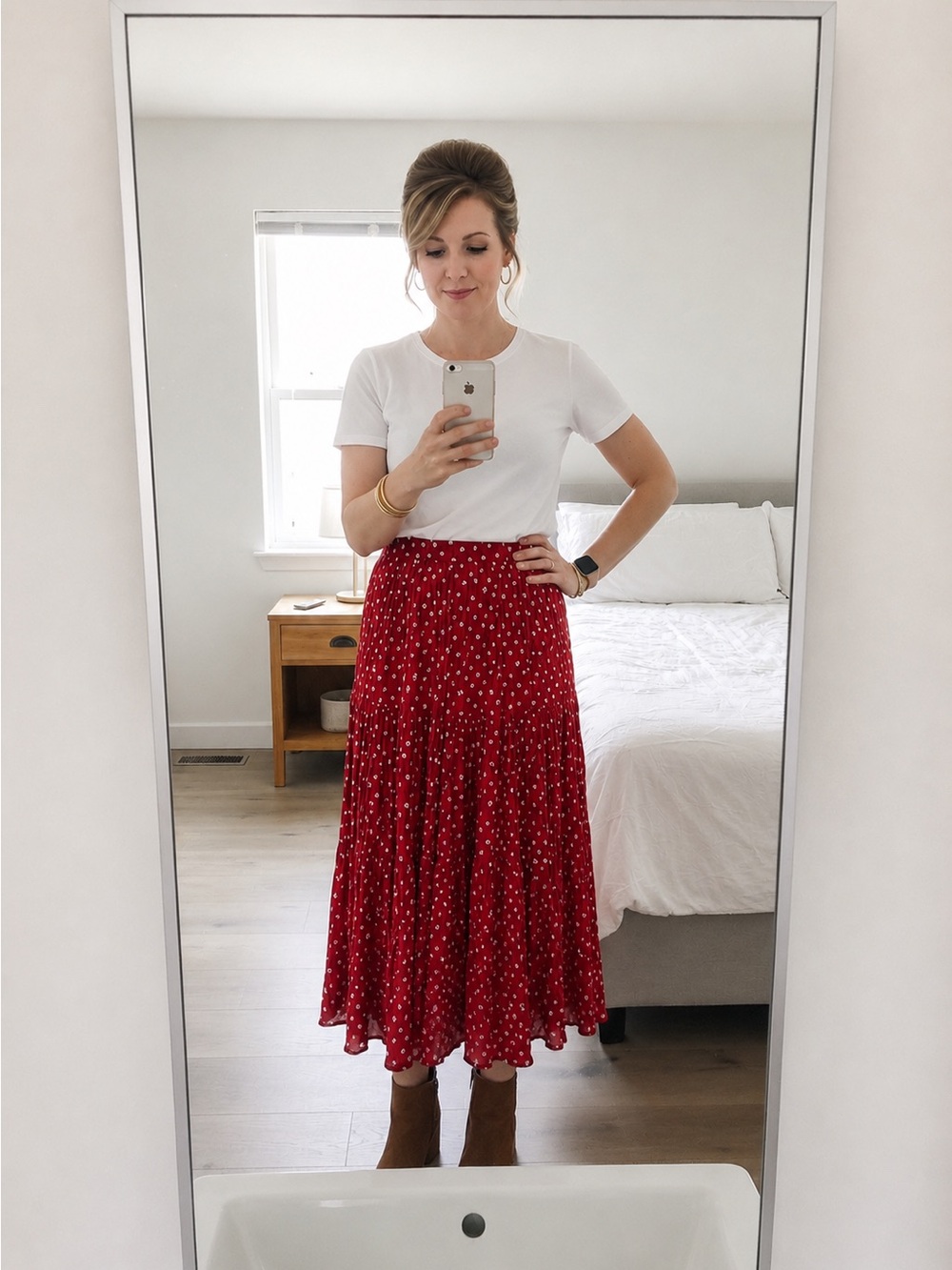 Vintage Willowbend Red Floral Tiered Maxi Skirt L Cottagecore Prairie Boho